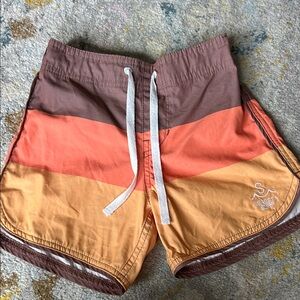 Seaesta Surf Striped Orange & Brown retro boy’s Swim Trunks